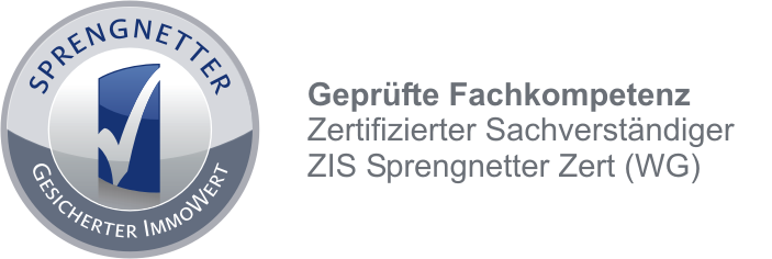 Zertifizierter Sachverständiger für die Markt- und Beleihungswertermittlung von Wohn- und Gewerbeimmobilien - ZIS Sprengnetter Zert (WG)